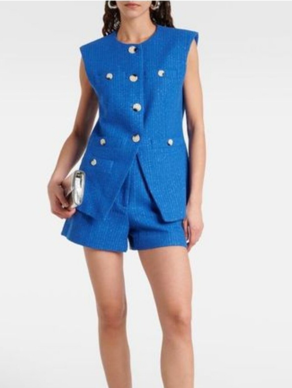 Veronica Beard Tamara Cotton Blend Tweed Vest And Short Set Blue Size 12